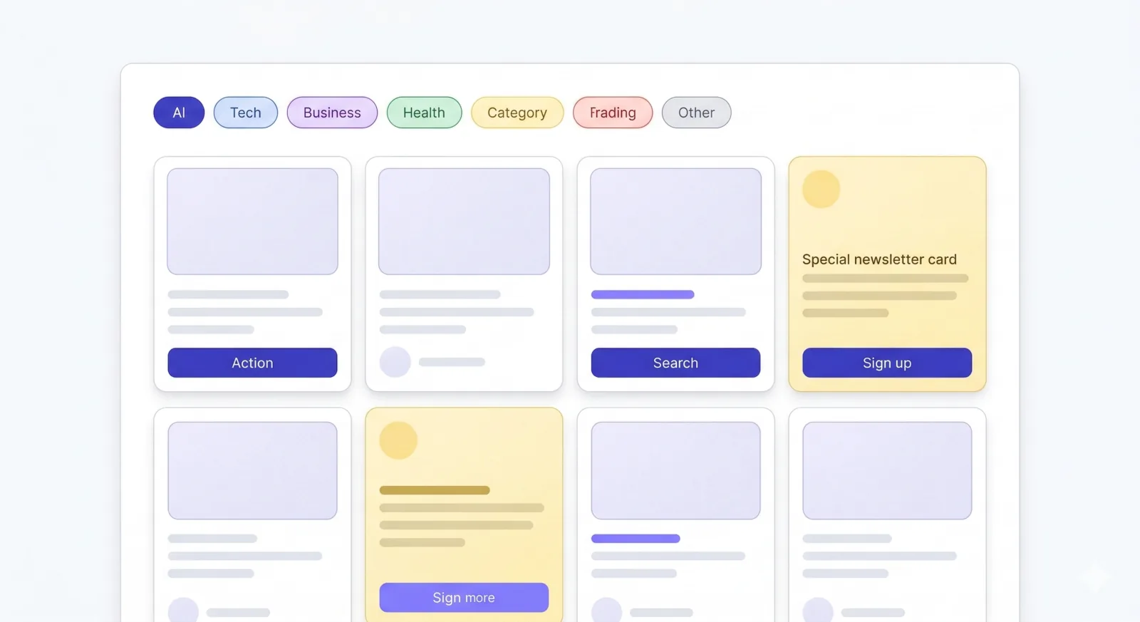 Organized newsletter feed with clear categories